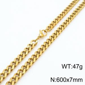 7mm 60cm stylish and minimalist stainless steel gold Cuban chain necklace - KN250972-Z