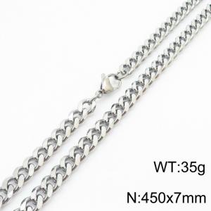 7mm 45cm stylish and minimalist stainless steel silvery Cuban chain necklace - KN250983-Z