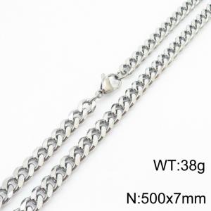 7mm 50cm stylish and minimalist stainless steel silvery Cuban chain necklace - KN250984-Z