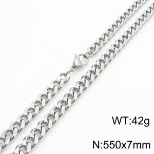 7mm 55cm stylish and minimalist stainless steel silvery Cuban chain necklace - KN250985-Z