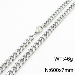 7mm 60cm stylish and minimalist stainless steel silvery Cuban chain necklace - KN250986-Z