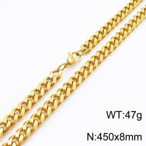 8mm 45cm stylish and minimalist stainless steel gold Cuban chain necklace - KN250990-Z
