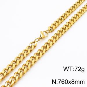 8mm 76cm stylish and minimalist stainless steel gold Cuban chain necklace - KN250996-Z