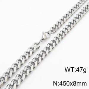 8mm 45cm stylish and minimalist stainless steel silvery Cuban chain necklace - KN251004-Z