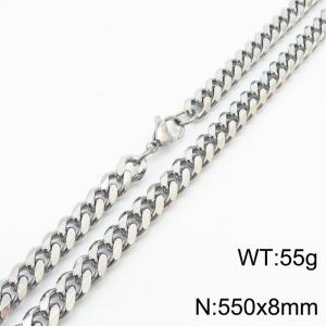 8mm 55cm stylish and minimalist stainless steel silvery Cuban chain necklace - KN251006-Z