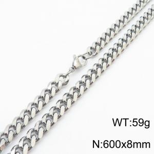 8mm 60cm stylish and minimalist stainless steel silvery Cuban chain necklace - KN251007-Z