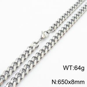 8mm 65cm stylish and minimalist stainless steel silvery Cuban chain necklace - KN251008-Z
