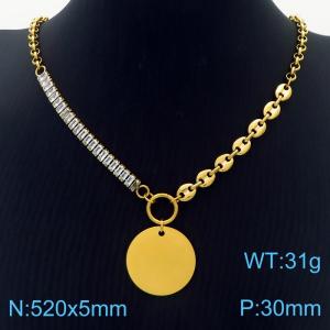 Zircon Stainless Steel Necklace O-Chain With Round Pendant Gold Color - KN251176-Z