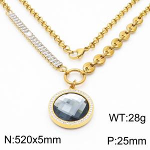 Zircon Stainless Steel Necklace O-Chain With Round Gray Pendant Gold Color - KN251185-Z