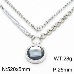 Zircon Stainless Steel Necklace O-Chain With Round Bray Pendant Silver Color - KN251190-Z
