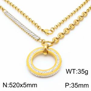Zircon Stainless Steel Necklace O-Chain With Round Pendant Gold Color - KN251194-Z