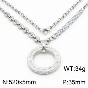 Zircon Stainless Steel Necklace O-Chain With Round Pendant Silver Color - KN251195-Z