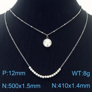 Double Layers Stainless Steel Necklace Link Chain With White Stone Pendant Silver Color - KN251212-Z