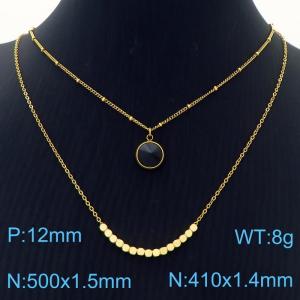Double Layers Stainless Steel Necklace Link Chain With Black Stone Pendant Gold Color - KN251222-Z