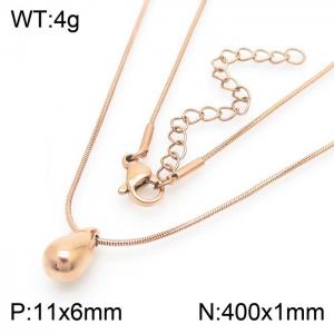 European and American fashion stainless steel snake bone chain water drop pendant temperament versatile rose gold necklace - KN281705-KFC