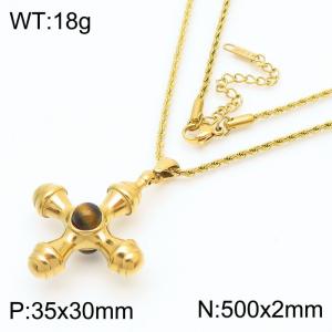 Stainless steel cross with tiger eye versatile necklace - KN281878-WGJD