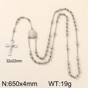 Stainless steel 4mm prayer bead necklace cross necklace decoration - KN281892-Z