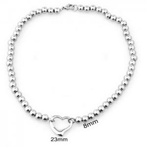 Stainless steel 8mm steel bead heart-shaped necklace - KN281901-Z