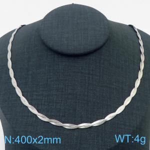 400x2mm Stainless Steel Braided Herringbone Necklace for Women Silver - KN281933-Z