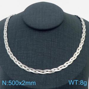 500x2mm Stainless Steel Braided Herringbone Necklace for Women Silver - KN281950-Z