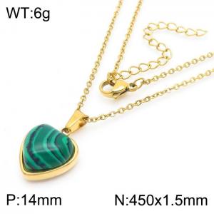 Inlaid Love Green Malachite Pendant Gold Stainless Steel Necklace - KN282019-Z