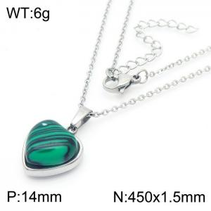 Inlaid Love Green Malachite Pendant Steel Stainless Steel Necklace - KN282020-Z