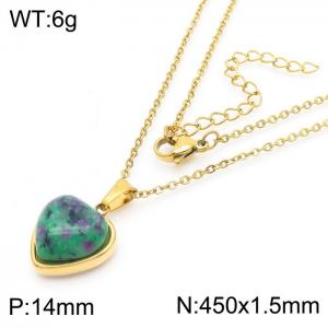 Inlaid Love Green Stone Pendant Gold Stainless Steel Necklace - KN282021-Z