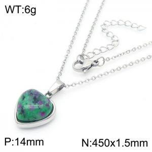 Inlaid Love Green Stone Pendant Steel Stainless Steel Necklace - KN282022-Z