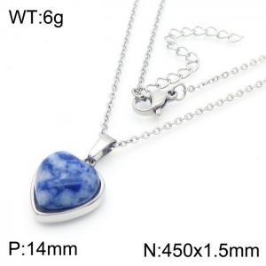 Inlaid Love Blue and White Stone Pendant Steel Stainless Steel Necklace - KN282024-Z