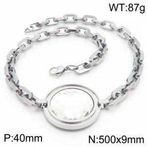 Cool style stainless steel lady necklace with White Diamond Pendant o-chain - KN282229-Z