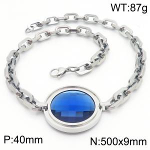 Cool style stainless steel pendant O-chain lady necklace with blue diamond round pendant - KN282230-Z