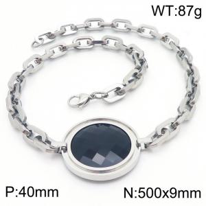 Cool style black diamond round pendant O-chain stainless steel lady necklace - KN282231-Z