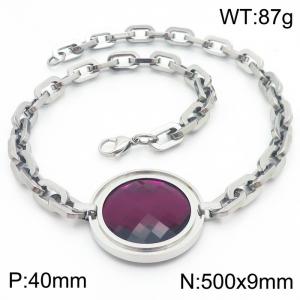 Cool style red diamond round pendant stainless steel o-chain lady necklace - KN282232-Z