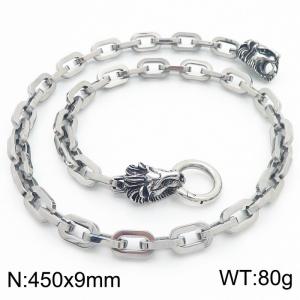 9*450mm Retro double lion head stainless steel necklace for men - KN282392-Z
