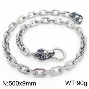 9*500mm Retro double lion head stainless steel necklace for men - KN282393-Z