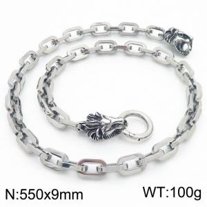 9*550mm Retro double lion head stainless steel necklace for men - KN282394-Z