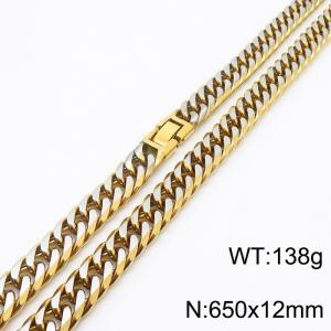 Wholesale Hip Hop Heavy Urban Jewelry 18k Gold Plated Stainless Steel 12mm Cuban Link Chain Necklace For Men's - KN282457-KFC