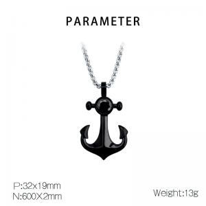 European and American Fashion Stainless Steel 600 × 2mm square pearl chain hanging black boat anchor pendant charm silver necklace - KN282684-AQ