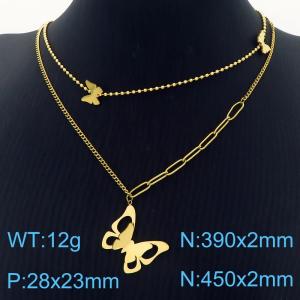 European and American fashion stainless steel mixed chain hanging butterfly accessory temperament versatile gold necklace - KN282738-CM