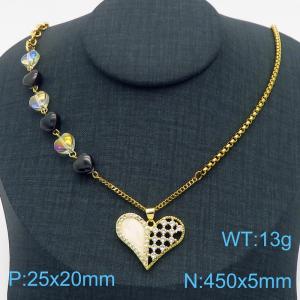 470mm Gold-Plated Stainless Steel Chain Necklace with Shell Love Heart Pendant - KN282759-SP