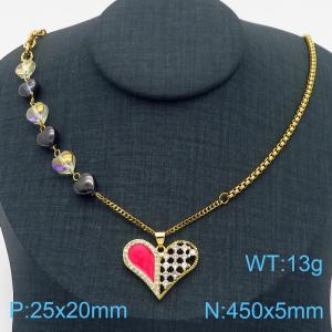 450mm Gold-Plated Stainless Steel Chain Necklace with Red Love Heart Pendant - KN282760-SP