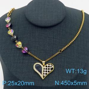 450mm Gold-Plated Stainless Steel Chain Necklace with Black Love Heart Pendant - KN282761-SP