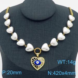 420mm Women Stainless Steel&Shell Links Necklace with  Fabulous Love Heart Pendant - KN282769-SP