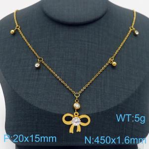 450mm Gold-Plated Stainless Steel&Zircons Chain Necklace Knot Pendant - KN282772-SP