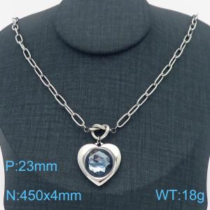 Personalized and trendy stainless steel stone inlaid peach heart necklace in steel color - KN282783-Z