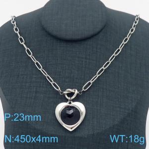 Personalized and trendy stainless steel stone inlaid peach heart necklace in steel color - KN282785-Z
