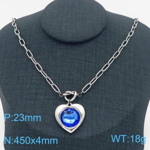 Personalized and trendy stainless steel stone inlaid peach heart necklace in steel color - KN282787-Z