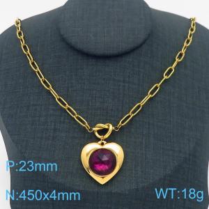 Personalized and trendy stainless steel stone inlaid peach heart necklace in gold - KN282791-Z