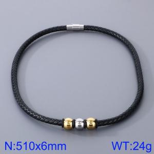 Stainless Steel Leather Necklaces - KN282859-TXH