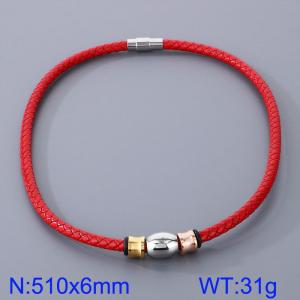 Stainless Steel Leather Necklaces - KN282873-TXH